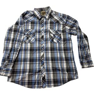 Coevals Club Shirt Mens XL Blue Black Plaid Western Pearl Snap Long Sleeve Rodeo